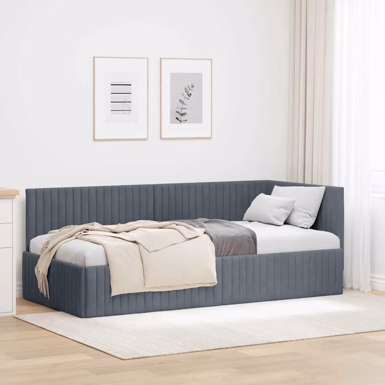 vidaXL Cornice del letto ad angolo asimmetrico in velluto grigio, L/P/H: 190 x 90 x 72 cm