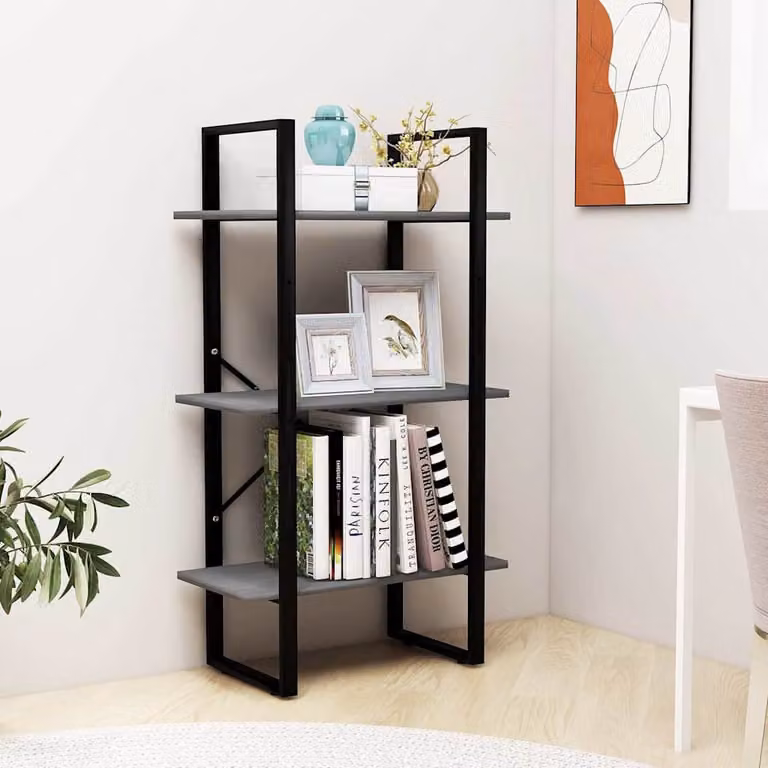 Scaffale da parete vidaXL in legno di pino e metallo grigio L: 60 cm, P: 30 cm, H: 105 cm