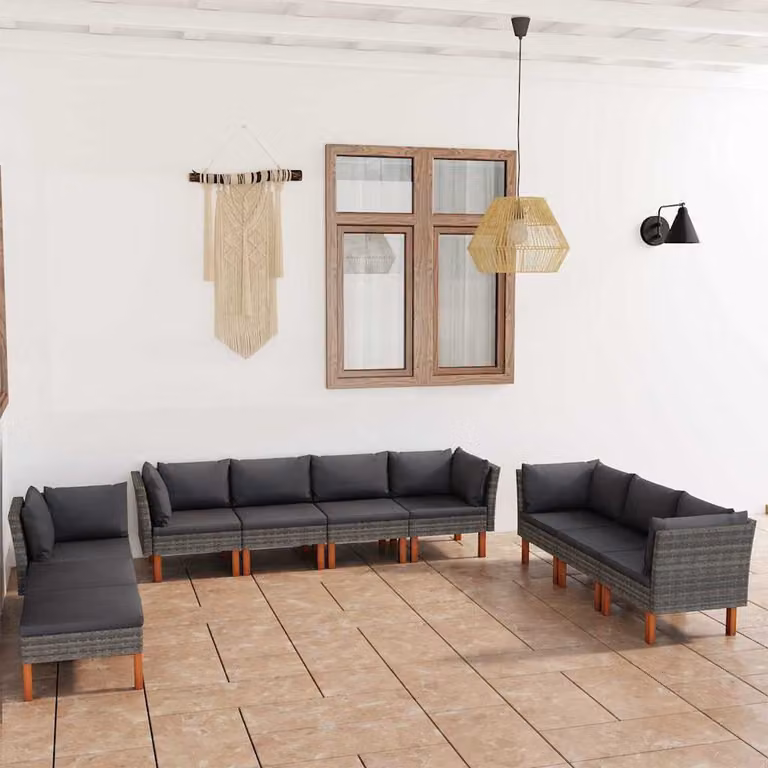 vidaXL Set Divani da Giardino 10 pz in Polyrattan Grigio Antracite con Cuscini Imbottiti e Struttura in Acciaio