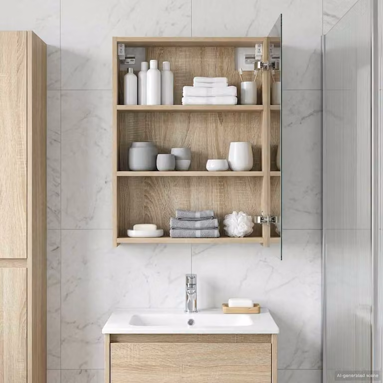 Mobiletto per specchio da bagno vidaXL in Rovere Sonoma, L 50 cm x P 14,5 cm x H 70 cm