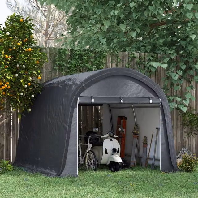 Tenda Carport REDOM in Acciaio Zincato Grigio con 2 Porte Avvolgibili L: 300 cm, P: 300 cm, H: 235 cm
