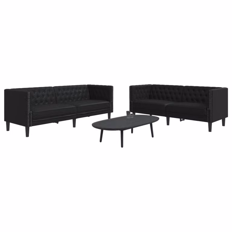 Set di 2 Divani Chesterfield vidaXL in Similpelle Nero per Soggiorno