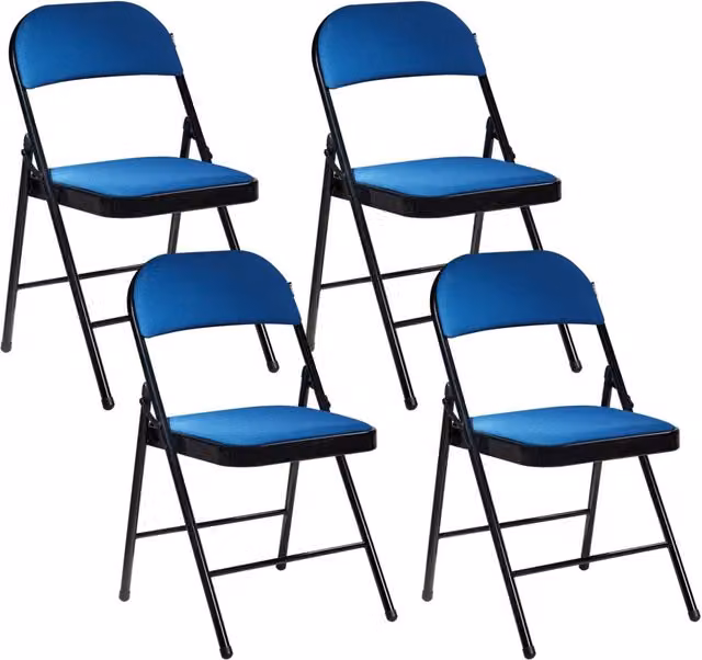 Set di 4 sedie pieghevoli BELIANI in metallo con seduta e schienale imbottiti in tessuto, blu e nero, impilabili