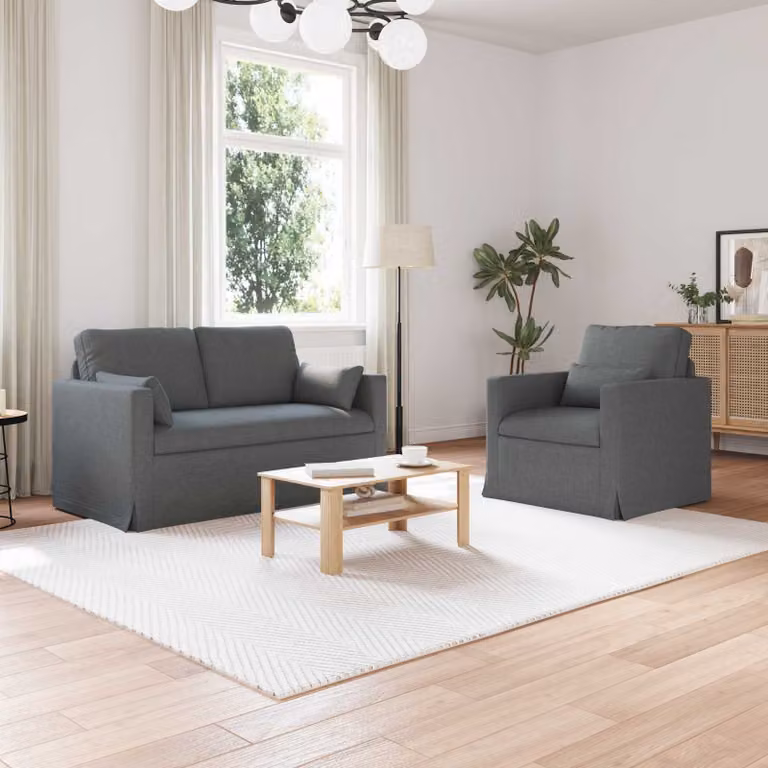 Set di 2 divani angolari vidaXL in tessuto grigio scuro e nero con struttura in metallo L/P/H: 139 x 78 x 80 cm