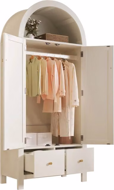 Armadio Chicfurn Bianco Moderno con 2 Ante, 2 Cassetti e Vano Aperto per Camera da Letto L/P/H: 78 x 45 x 181 cm