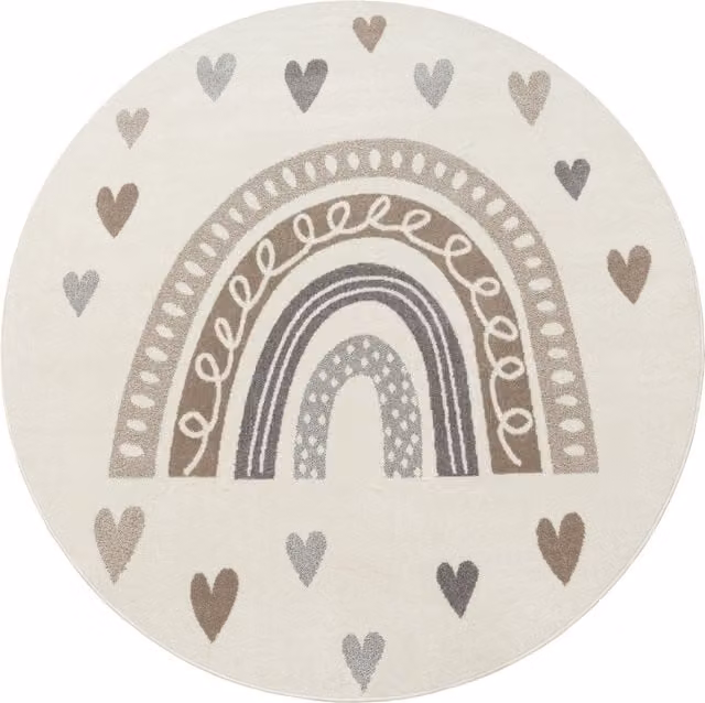 Tappeto rotondo per bambini Ninique beige con motivo astratto, Diametro: 200 cm