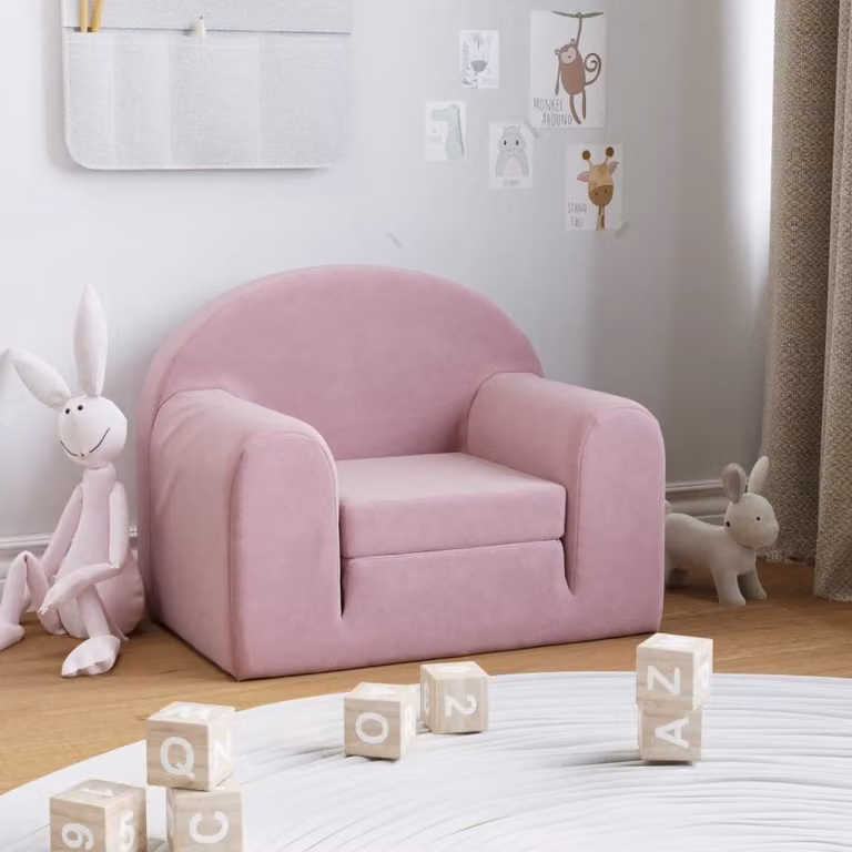 vidaXL Divano Letto per Bambini Rosa in Velluto Morbido con Struttura Imbottita L: 52 cm, P: 40 cm, H: 34 cm