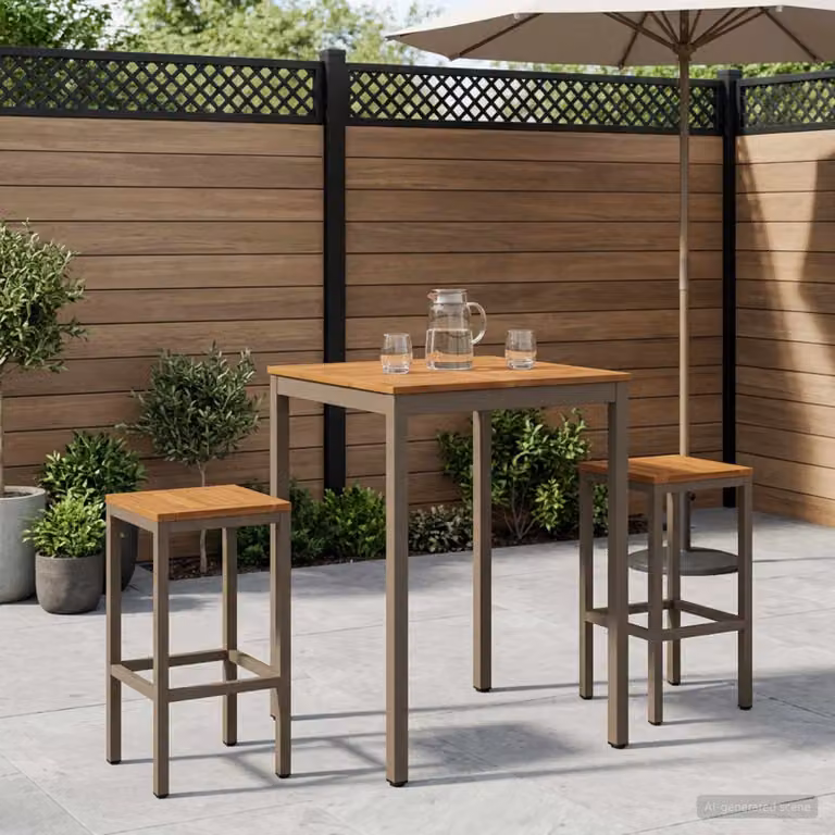 vidaXL Tavolo Bar da Giardino NAARDEN in Legno di Acacia, Colore Naturale e Caffè, L/P/H: 105 x 60 x 70 cm