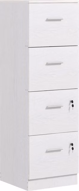 Armadio per ufficio HOMCOM in legno bianco con 4 cassetti, 2 serrature e barra portadocumenti, L: 40 cm, P: 42 cm, H: 130.8 cm