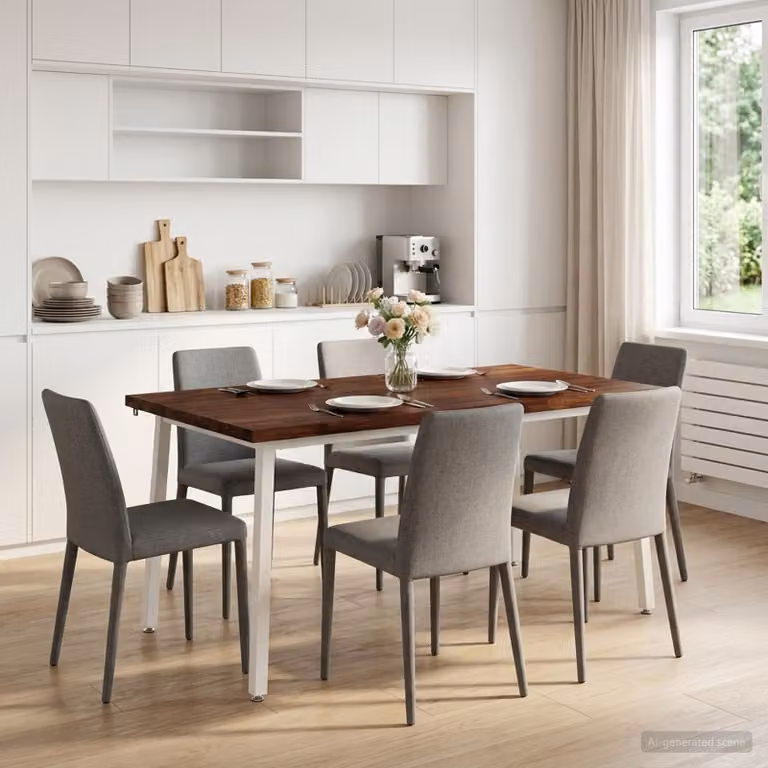 Tavolo da pranzo moderno vidaXL in legno di acacia con bordo vivo, L: 160 cm, P: 70 cm, H: 75 cm, Marrone e Bianco