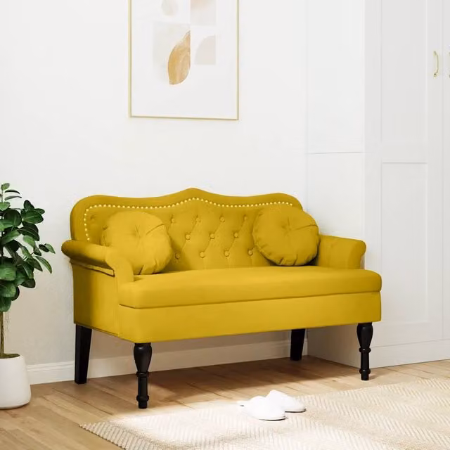 Panca in velluto giallo vidaXL con cuscini L: 120,5 cm, P: 65 cm, H: 75 cm
