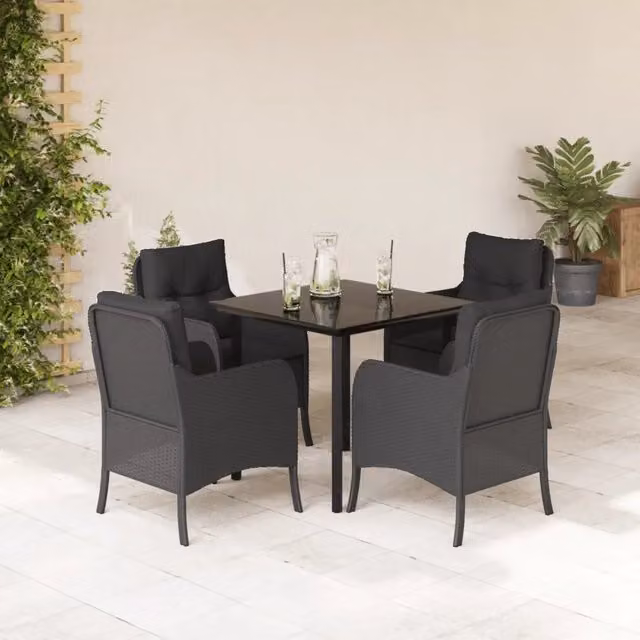 vidaXL Set da Pranzo da Giardino 5 pz Moderno in Polyrattan Nero con Piano in Vetro