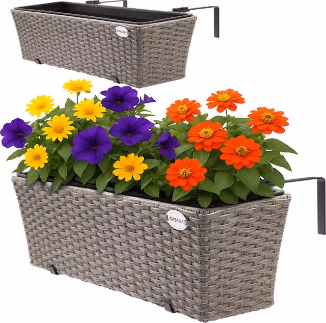 Set di 2 fioriere da balcone Casaria in polyrattan color crema L: 60 cm, P: 20 cm, H: 19 cm