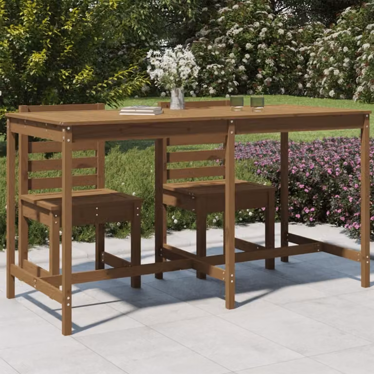vidaXL Tavolo da Giardino Rettangolare in Legno di Pino Massello Marrone L: 203,5 cm, P: 90 cm, H: 110 cm