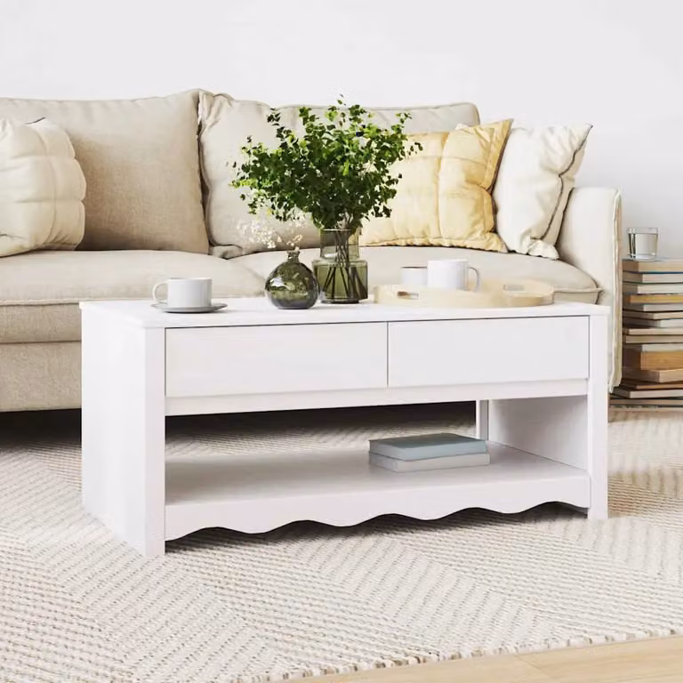 vidaXL Tavolino da salotto Drammen con cassetto in legno bianco L: 99 cm, P: 55 cm, H: 45 cm
