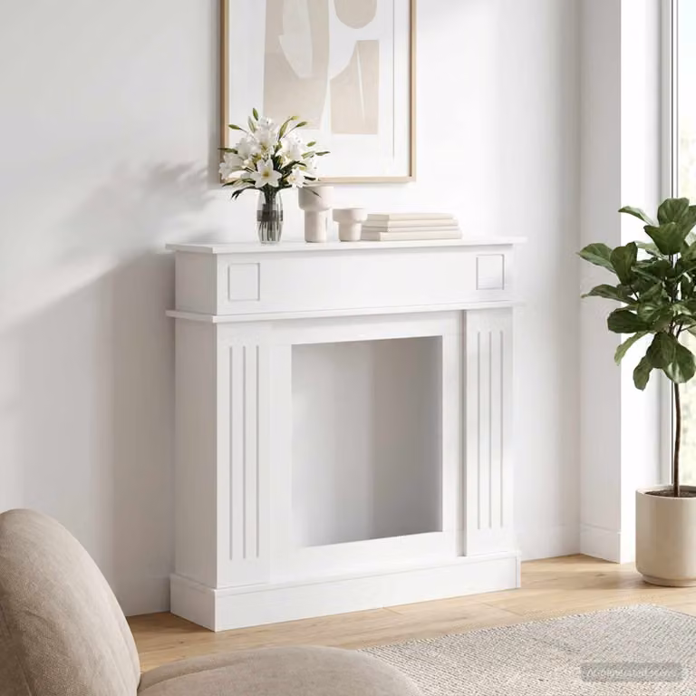 Cornice per camino moderna vidaXL in legno bianco lucido L: 102 cm, P: 26 cm, H: 100 cm