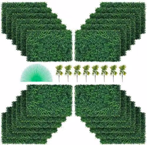Set di 24 pannelli di siepe artificiale in bosso Vevor, colore verde, L: 61 cm, P: 40,6 cm, Spessore: 4 cm