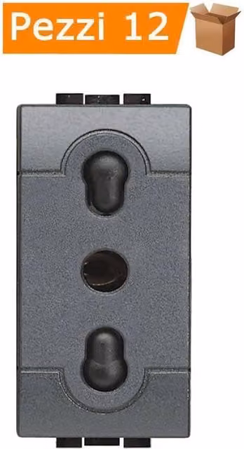 Multipack da 12 prese Living International bipasso bivalente L4180 2P+T 10/16A 250V Grigio