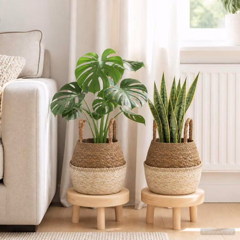 Set di 2 vasi da fiori in rattan con manici vidaXL, colore bianco, Ø 22 cm x H 20 cm
