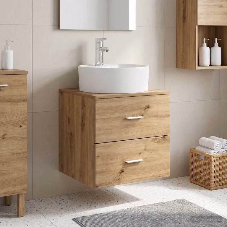Mobile Lavabo da Parete vidaXL in Rovere Artigianale Marrone con Cassetti e Ante L/P/H: 49,5 x 44,5 x 65 cm