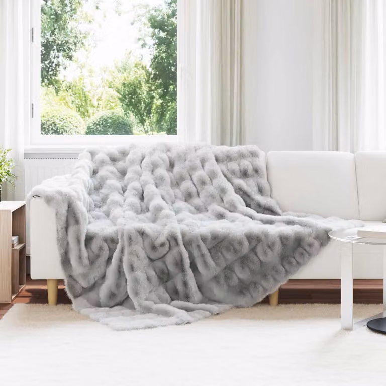 Set di 4 copertine antiscivolo vidaXL Olite in finta pelliccia di coniglio, Grigio, L: 240 cm x P: 220 cm