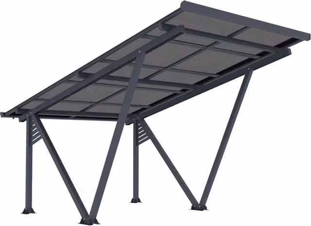 Carport Habitat et Jardin con pannelli fotovoltaici e grondaia, Grigio, L: 575 cm, P: 366 cm, H: 366 cm