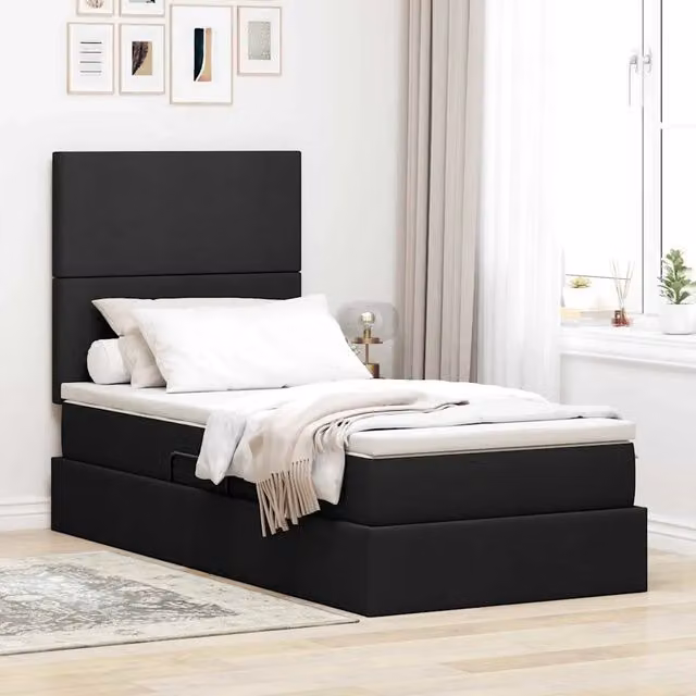 vidaXL Letto con contenitore, illuminazione LED e porta USB, Nero, L/P/H: 200 x 90 x 128 cm