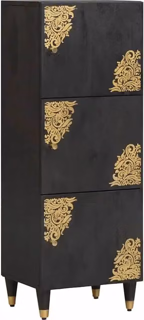 Credenza Buffet Armadio da Cucina vidaXL in Legno di Mango Massello Nero e Oro L/P/H: 40 x 33 x 110 cm