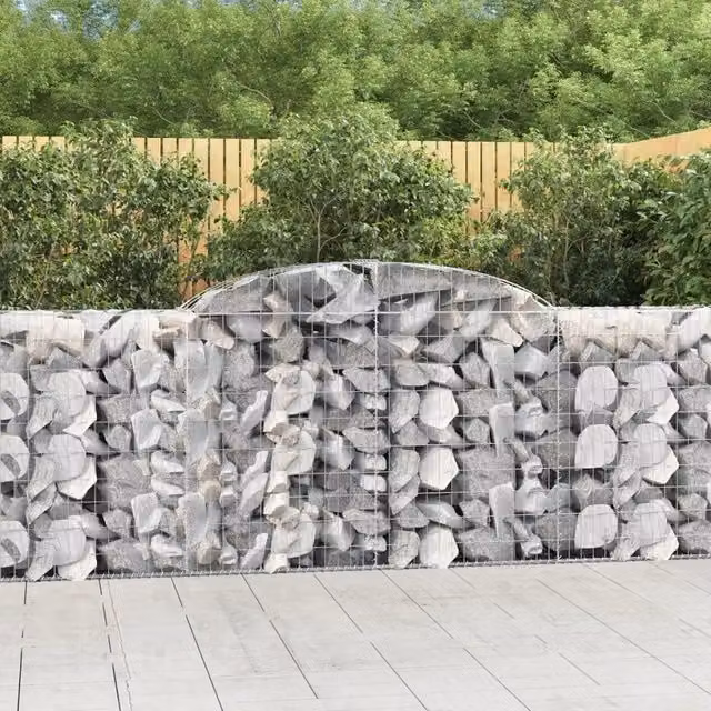 Set di 2 Cesti Gabbioni ad Arco Videx in Acciaio Zincato Argento L: 300 cm, P: 50 cm, H: 100/120 cm
