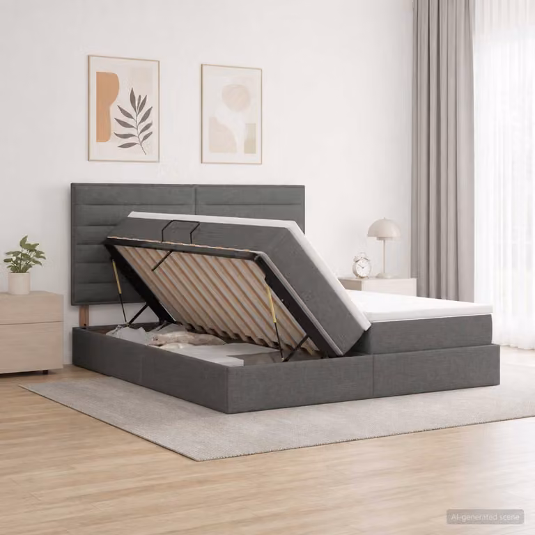 Letto con contenitore vidaXL in tessuto grigio con base a sollevamento L 180 x P 200 cm