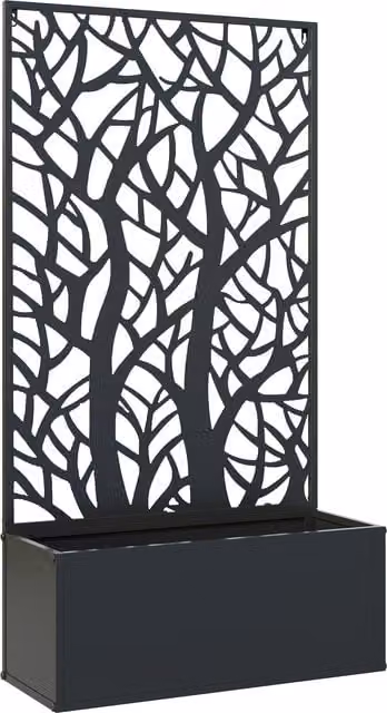 Fioriera Outsunny con Grigliato in Metallo per Piante Rampicanti, Ortaggi e Fiori, Nero, H: 113 cm, L: 61 cm, P: 23 cm