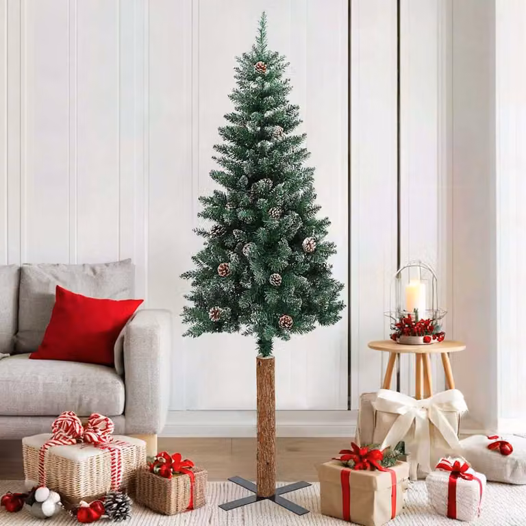 Albero di Natale vidaXL in legno vero con neve, verde e bianco, Altezza: 180 cm