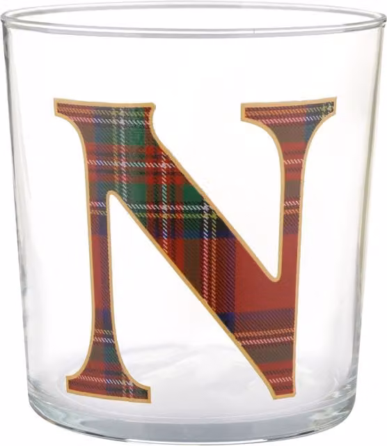 Bicchiere per acqua KASANOVA lettera N tartan rosso in vetro, 360 ml