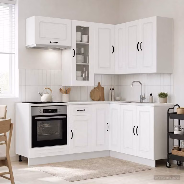 vidaXL Unità Cucina KALMAR 8 Pezzi Moderna Bianco Opaco con Ante in Vetro e MDF