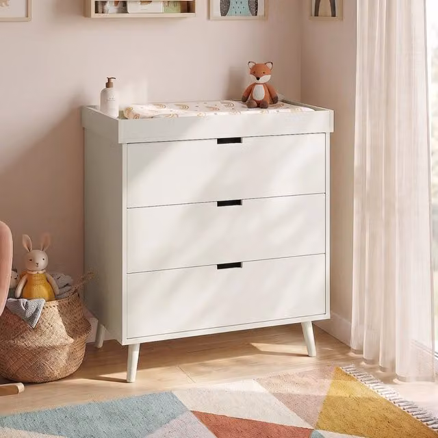 Cassettiera con piano fasciatoio rimovibile en.casa in stile scandinavo, Beige e Bianco, L: 92 cm, H: 84 cm, P: 50 cm