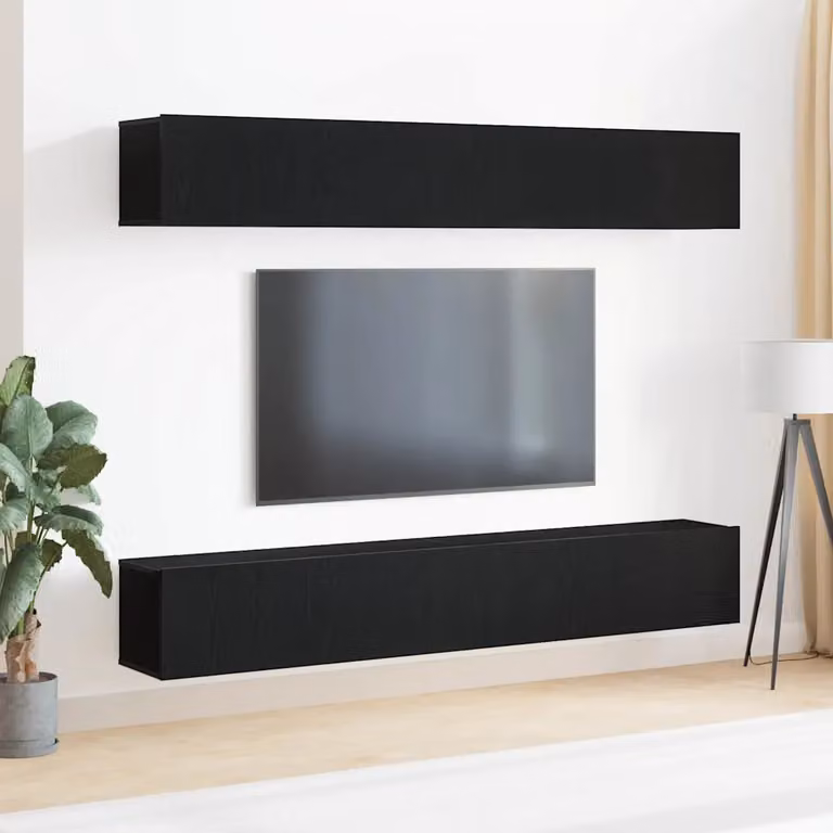 Set mobile TV moderno vidaXL in 4 pezzi, Rovere e Nero, in legno ingegnerizzato e MDF