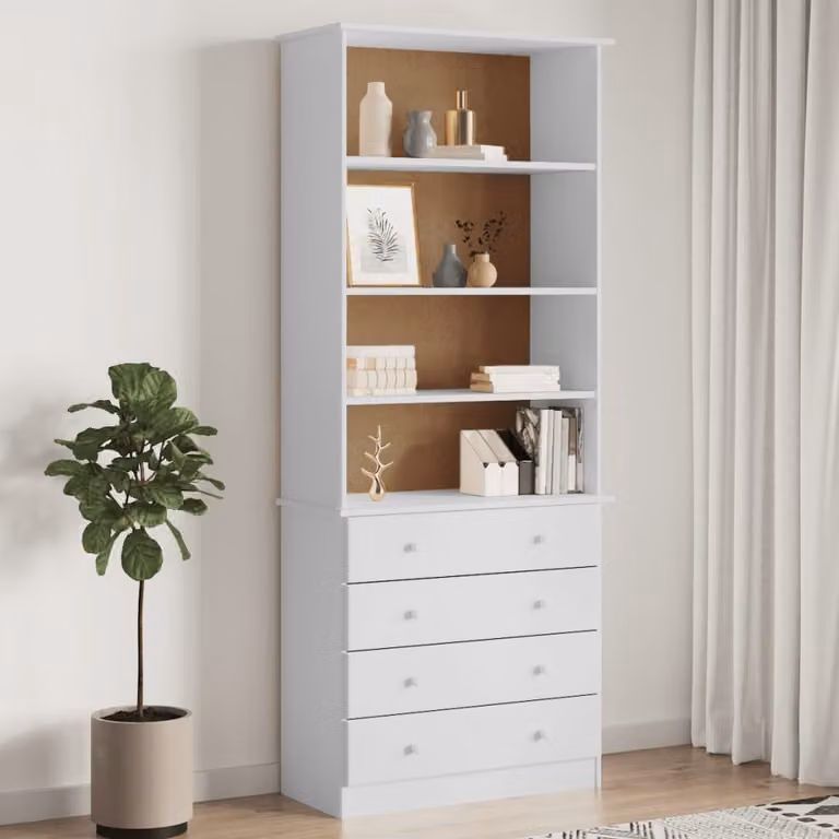 Libreria con Cassetti vidaXL in Legno di Pino Massello Bianca L: 77 cm, P: 35 cm, H: 186,5 cm