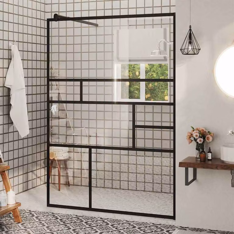 Parete Doccia Walk-in vidaXL in Vetro Trasparente ESG con Profilo Nero L: 115 cm, H: 195 cm