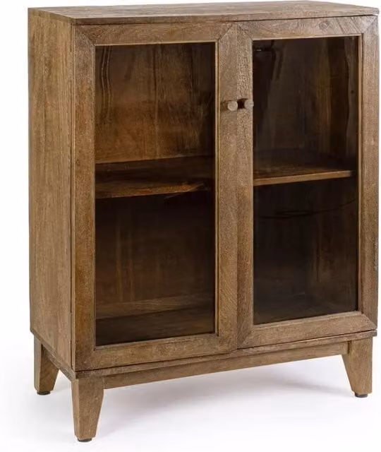 Vetrina moderna con 2 ante in vetro e legno di mango color ambra e marrone Mobili 2G L: 80 cm, P: 40 cm, H: 100 cm