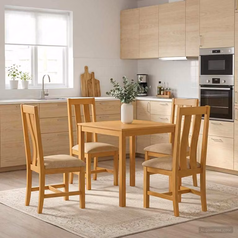 Set da pranzo moderno vidaXL in legno di quercia massello beige, composto da 5 pezzi