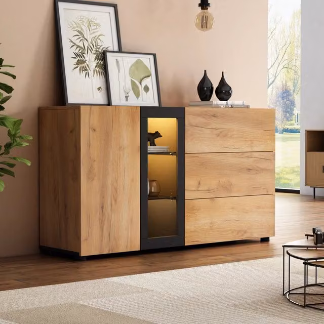 Consolle Minimal con 3 cassetti in vetro e legno Rovere bianco L: 140 cm