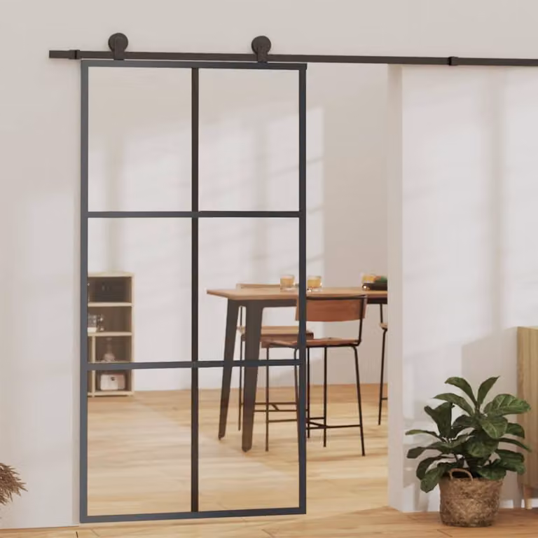 vidaXL Porta Scorrevole in Alluminio e Vetro Trasparente con Kit di Montaggio, L: 102 cm, H: 205 cm