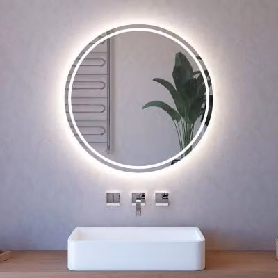 Specchiera tonda con illuminazione LED perimetrale e telaio nero, diametro: 75 cm