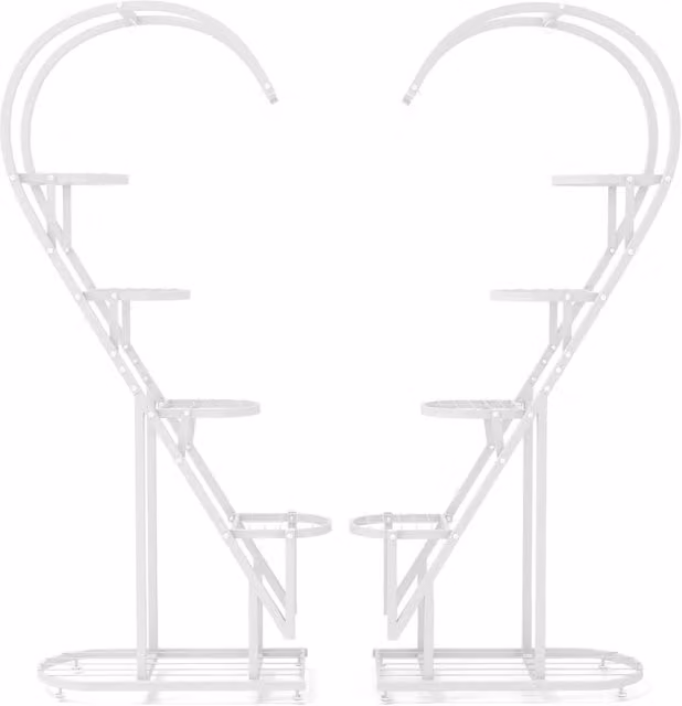 Set di 2 Scaffali Porta Piante Design Mania in Metallo Verniciato Bianco con 5 Livelli e Design a Cuore, H 148 x L 71 x P 30,5 cm