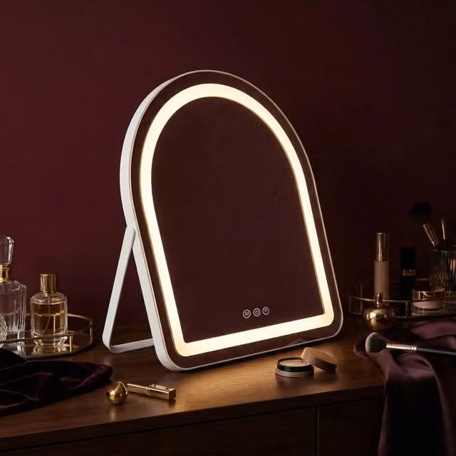 Specchio da tavolo Rea Glam White con luce LED dimmerabile e touch switch, L 40 cm x H 45 cm
