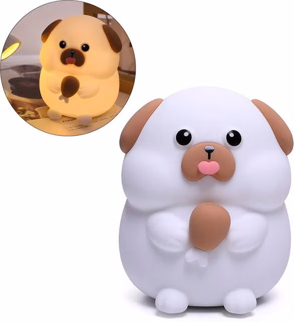 Lampada LED a forma di cane in silicone bianco per bambini con funzione dimmable e timer per camera da letto