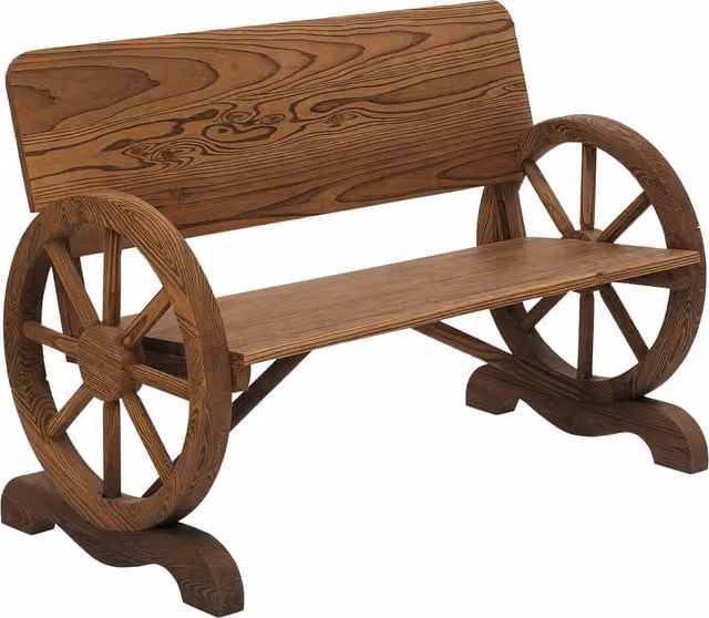 Panca da giardino Outsunny a 2 posti con schienale alto e braccioli in legno di abete, Marrone, L: 114 cm, P: 58 cm, H: 80 cm