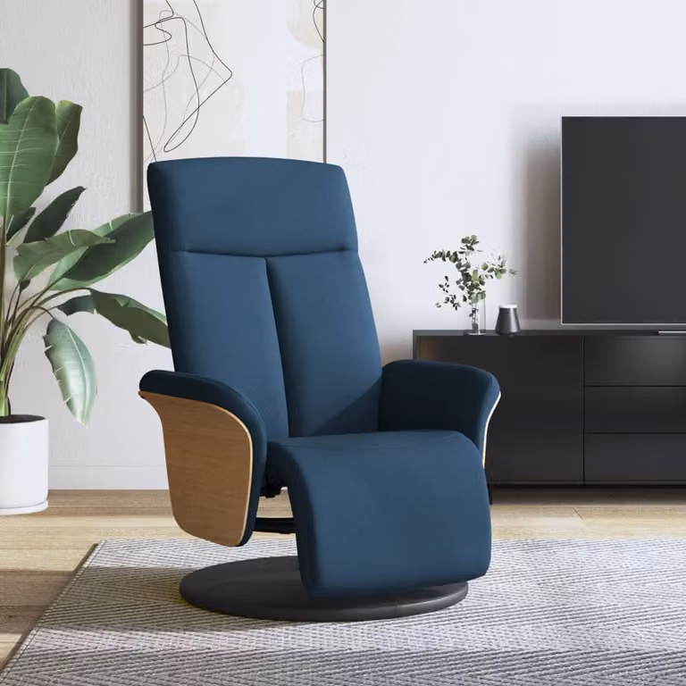 Poltrona Reclinabile con Poggiapiedi vidaXL Blu in Tessuto con Sedia Relax Moderna e Rotazione a 360 Gradi