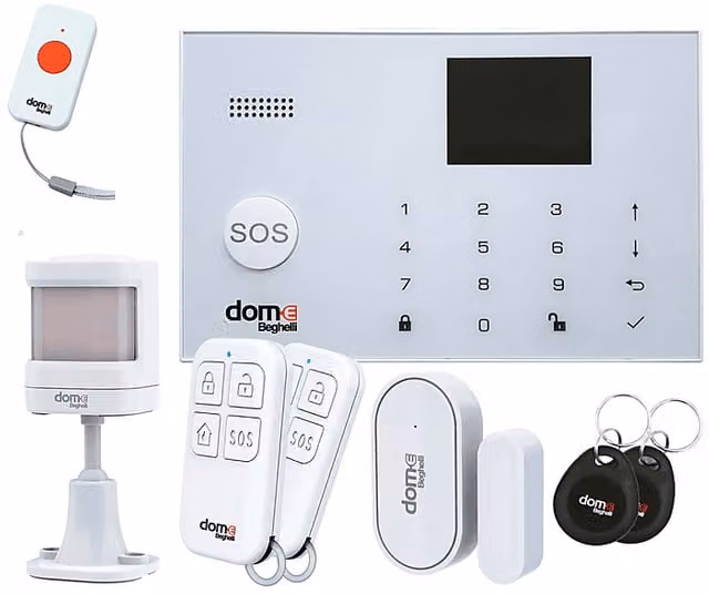 Kit antifurto Beghelli con connettività Wi-Fi e GSM, colore argento e bianco