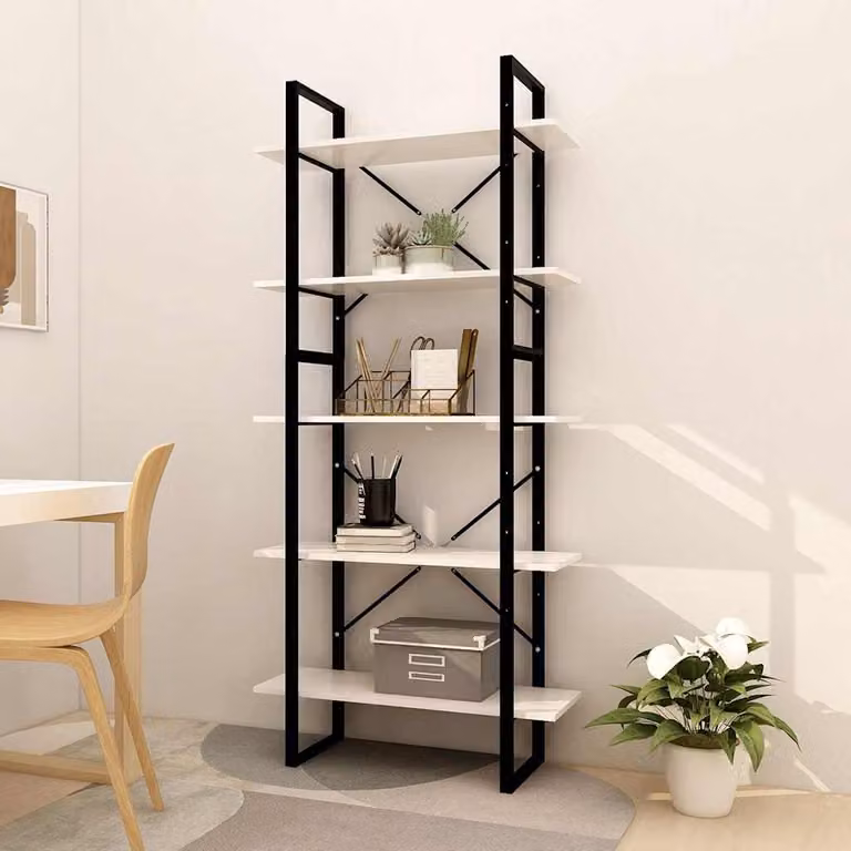 Libreria Industrial vidaXL in Legno di Pino e Metallo, Bianca, L 80 cm x P 30 cm x H 175 cm